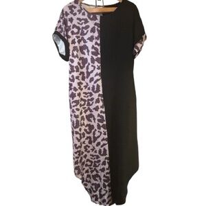 SHEIN Two-Tone Leopard and Black Midi Dress